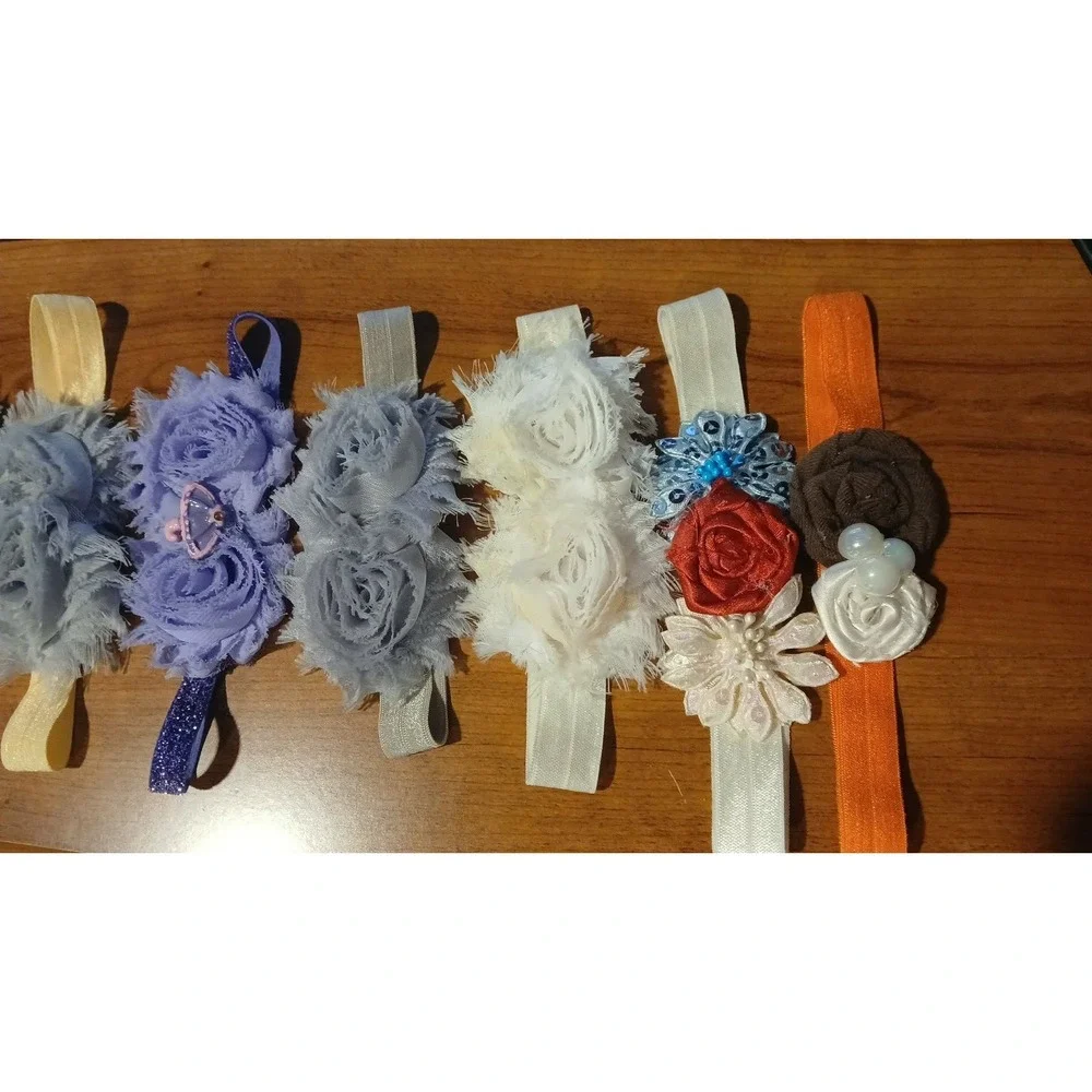 Lot of 10 Handmade Baby Headbands Floral Rosette Elastic Hairbows Multicolor